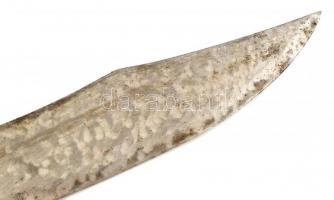 Nagy méretű kovácsolt pengéjű vadásztőr, agancs nyéllel. réz gombokkal, bőr hüvellyel. 35 cm, Élezet...