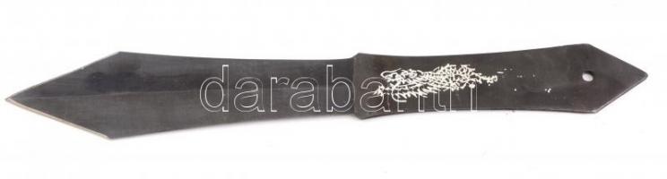 Kínai dobókés sárkány mintával, bőr tokban, jó állapotban, a kés hossza 27 cm, a tok hossza 30 cm