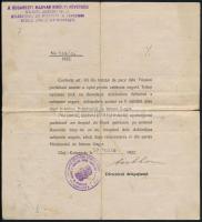 1922 Bucaresti Magyar Királyi Követség Utlevél Kirendeltségének igazolványa, pecséttel, aláírással