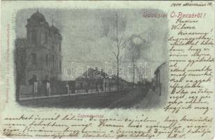 1900 Óbecse, Stari Becej; Szegedi utca, zsinagóga, este. Lövy Lajos kiadása / street view, synagogue, night (EK)