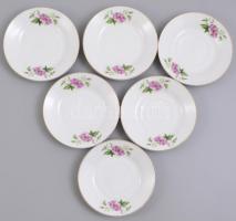 Kínai virágmintás porcelán kávés készlet, 6 személyes, matricás, jelzés nélkül, egy alátéten kisebb ...