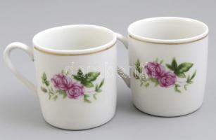 Kínai virágmintás porcelán kávés készlet, 6 személyes, matricás, jelzés nélkül, egy alátéten kisebb ...