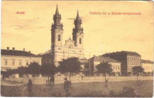 1907 Arad, Thököly tér, Román templom átépítés alatt, Schumann M. üzlete. W. L. 517. / square, Romanian church in reconstruction, shop (EK)