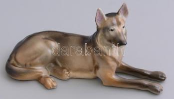 Drasche ülő kutya, kézzel festett, jelzett, hibátlan, 18x10 cm