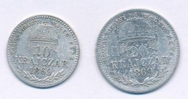 1869KB 10kr Ag + 20kr Ag Magyar Királyi Váltó Pénz T:1-,2,2- patina Adamo M10.1,M11.1