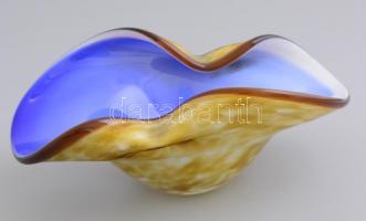 Üveg kínáló tál, anyagában színezett, hibátlan, h: 20 cm, m: 9 cm