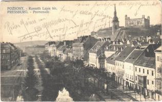 1912 Pozsony, Pressburg, Bratislava; Promenade / Kossuth Lajos tér, vár, üzletek / square, castle, shops (EK)