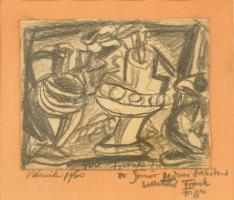 Frank Frigyes (1890-1976): Vázák, 1960. Ceruza, papír, jelzett. Autográf ajándékozási sorokkal. 13,5×16 cm