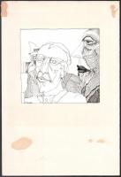 Tellinger István (1940-2008): Arcok. Tus, papír, jelzett. Paszpartuban. 13×14 cm
