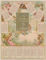 1903 Pesti Napló szecessziós litho kinyitható reklám képeslapja. Budapest, Andrássy út 27. 1904-es naptár és Vörösmarty Album / Art Nouveau litho folding advertising postcard of a Hungarian newspaper, calendar of 1904 (r)