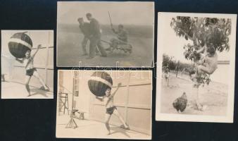 cca 1930 Mókázások fotói, 4 db fotó, 5x4 cm és 8,5x6 cm közötti méretben