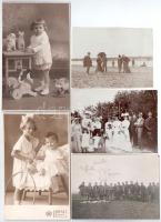 60 db RÉGI motívum fotó és fotó képeslap: családi, műtermi és portré, tenisz, vadász, Angol park, gy...