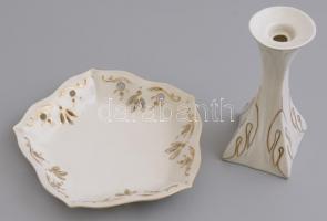 Anita porcelán gyertyatartó és tálka, matricás, jelzett, hibátlan, m: 13,5 cm, d: 16 cm