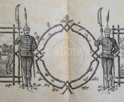 1890 Díszes, gazdagon illusztrált, címeres katonai végelbocsátó-levél a m. kir. szabadkai 6.-ik honv...