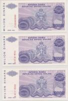 Horvátország / Krajna Szerb Köztársaság 1994. 1.000.000D (3x) érdekes sorszámokkal: "A0101500&q...