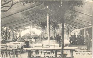 1918 Balatonkenese, fürdőtelepi vendéglő, étterem, zenekar, pincérek (képeslapfüzetből / from postcard booklet) (EK)