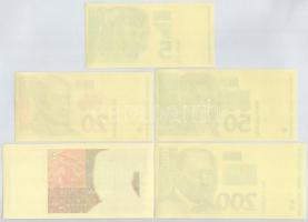 Horvátország 1993. 5K + 20K + 50K + 200K + 500K + 1000K, mind előlapi színpróba + 200K + 500K + 1000...