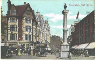 Kensington (London), High Street, omnibus, horse-drawn carriages