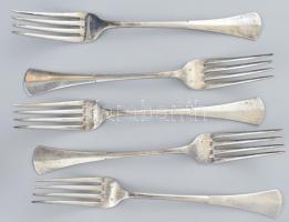 Ezüst (Ag) 6 személyes komplett evőeszköz készlet + 2 db kis fűszeres kanálka. Jelzett, mesterjegyes...