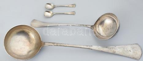 Ezüst (Ag) 6 személyes komplett evőeszköz készlet + 2 db kis fűszeres kanálka. Jelzett, mesterjegyes...