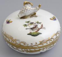 Herendi Rotschild mintás, halas porcelán bonbonniere. Kézzel festett, jelzett, a tetején javított. d: 12,5 cm