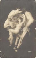Szatír. Erotikus optikai illúziós képeslap meztelen nőkkel / Satyr. Optical Illusion, erotic nude ladies forming a mans head (EB)