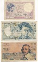 Franciaország 1933. 5Fr  + 1955. 1000Fr + 1988. 50Fr T:III France 1933. 5 Francs + 1955. 1000 Francs + 1988. 50 Francs C:F