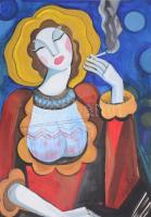 Scheiber H jelzéssel: Cigarettázó hölgy. Olaj, papír. Lapszéli szakadásokkal. 61x86,5 cm