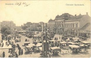 1907 Szolnok, Kossuth tér, piac, Kenéz Lajos, Rosenzveig Ede, Fehér Adolf, Koppán György (EK)