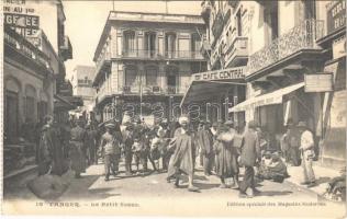 Tangier, Tanger; Le Petit Socco / street view, café, Oriental Bazaar (from postcard booklet)