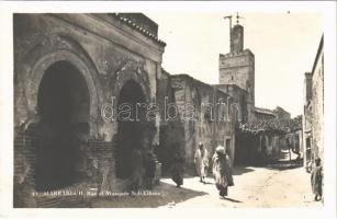 Marrakesh, Marrakech; Rue et Mosquée Sidi-Ghane / street view, mosque