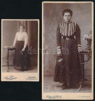 cca 1900 Keményhátú fotók különböző műtermekből, 4 db, vegyes méretben, 10×6 és 16×11 cm