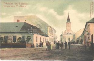1909 Bán, Trencsénbán, Bánovce nad Bebravou; utca, templom. Fuchs Vilmos kiadása / street view, church (EK)