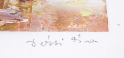 Dézsi Éva (1929-): Csendélet. Olaj, papír, kartonra kasírozva, jelzett. Üvegezett fa keretben. 12x9 ...