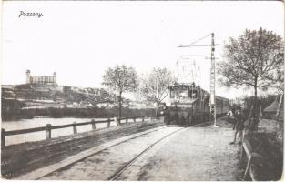 1917 Pozsony, Pressburg, Bratislava; Elektrische Bahn (Pressburger Bahn) / Pozsony-Bécs villamos vasút, vonat, vár / hotel, tram, Bratislava-Wien urban railway, castle