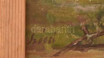 Szécsi András (1934-1991): Táj. Olaj, karton, jelzett, fa keretben, 25×32,5 cm