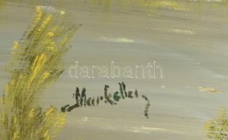 Markella Ignác (?-): Szarvasok. Olaj, farost, hátoldalán autográf felirattal. Dekoratív, sérült fa k...