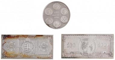 1996. "50 éves a forint" 3db-os emlékérem szett eredeti, kék bársony bélésű dísztokban, so...