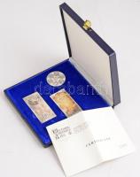 1996. "50 éves a forint" 3db-os emlékérem szett eredeti, kék bársony bélésű dísztokban, so...