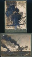 cca 1914-1918 Hadihajó csatajelenetek, 2 db kartonra ragasztott fotó, 11×8,5 cm