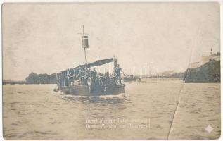 Dunai g őrnaszád (monitor) Pétervárad előtt (Újvidék). Dunaflottilla / K.u.K. Kriegsmarine Donauflottille / Hungarian Danube Fleet river guard ship (szakadás / tear)