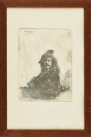 Ismeretlen alkotó: Portré Rembrandt után. Rézkarc, papír, jelzett a karcon, üvegezett fa keretben, 24,5×20 cm