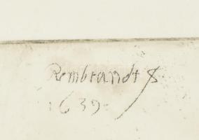 Ismeretlen alkotó: Portré Rembrandt után. Rézkarc, papír, jelzett a karcon, üvegezett fa keretben, 2...