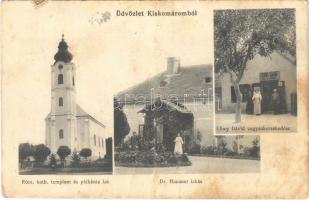 1919 Kiskomárom (Zalakomár), Római katolikus templom és plébánia lak, Dr. Hausner lakása, Löwy Dávid üzlete és saját kiadása (fa)