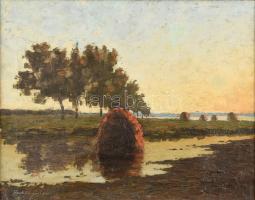 Barkász Lajos (1884-1960): Táj. Olaj, vászon, javított. Dekoratív fa keretben, 35,5x45 cm