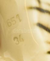 Porcelán Royal Dux tigris, kézzel festett, halvány, kopott jelzéssel, kopással, 8,5x20 cm