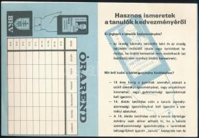 1976 BKV bérletigazolvány órarend, kétoldalas nyomtatvány