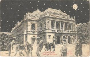 1909 Budapest VI. Opera. Montázs éjjel részeg urakkal (Rb)