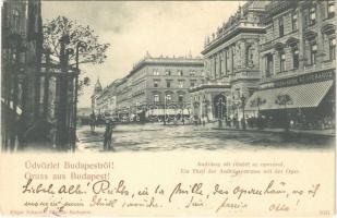 1898 Budapest VI. Andrássy út, M. kir. operaház, Pikler A. kávéháza az Operához, utcaseprő. Edgar Schmidt kiadása