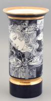 Hollóházi Szász Endre által tervezett mintával díszített porcelán váza, matricás, jelzett, hibátlan, m: 30 cm